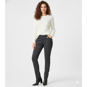 DKNY Pants Women L Gray Skinny Pull On Sleek Minimalist Faux Leather Modern Chic